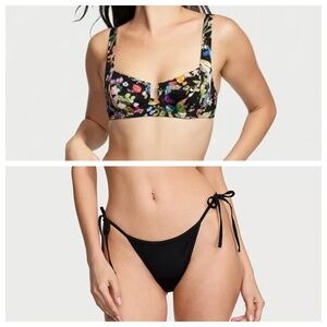 New! Victoria’s Secret Birds of Paradise Bikini Top String Black Bottom 45608